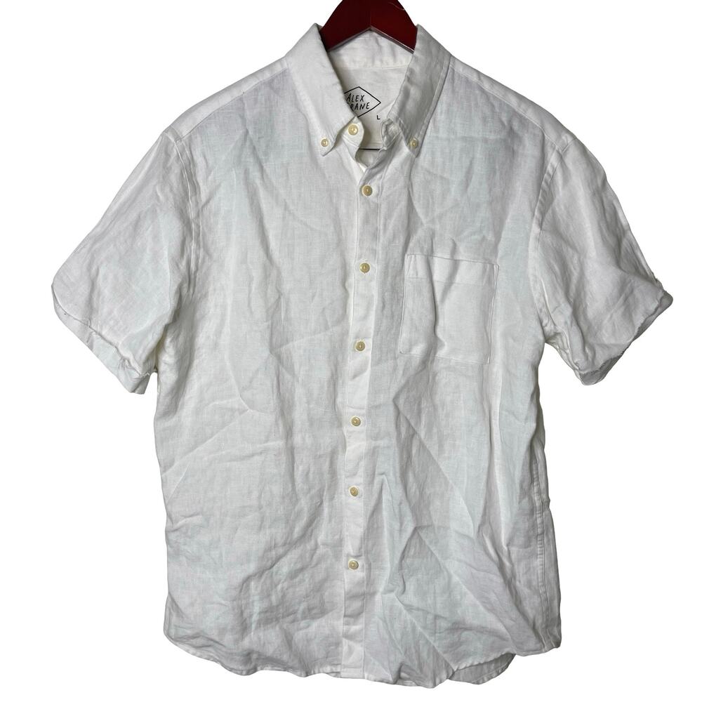 Alex Crane 100% linen white button down short sleeve shirt sz L